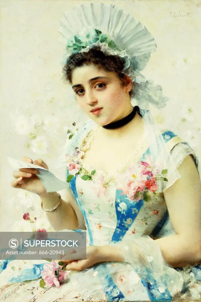 The Letter. Federigo Andreotti (1847-1930). Oil on canvas. 62.2 x 42cm.