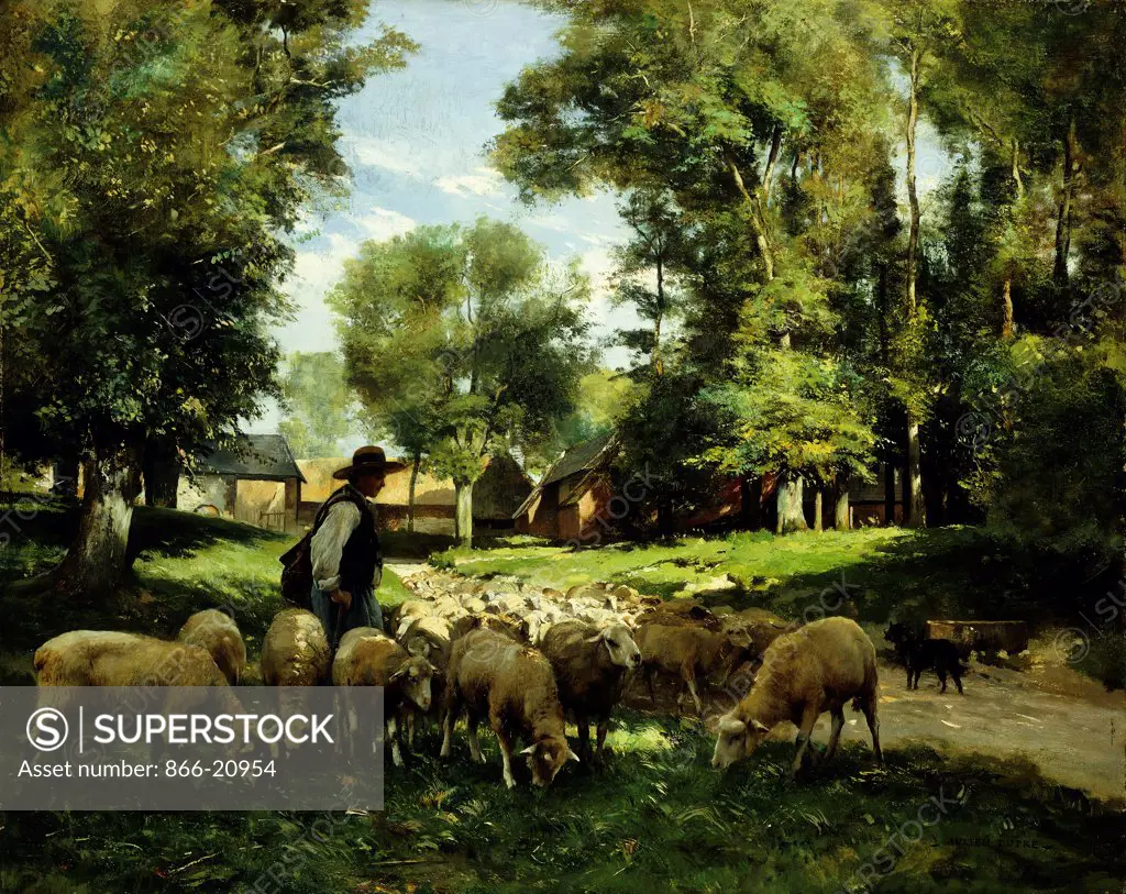 A Shepherd and his Flock. Julien Dupre (1851-1910). Oil on canvas. 65.4 x 83.8cm.