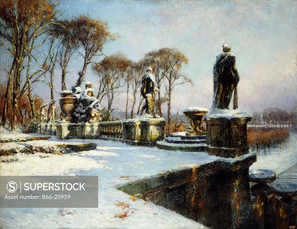 Parc de St. Cloud in the Snow. Paul Leon Frequenez (b.1876). Oil on canvas.  154.3 x 200cm.