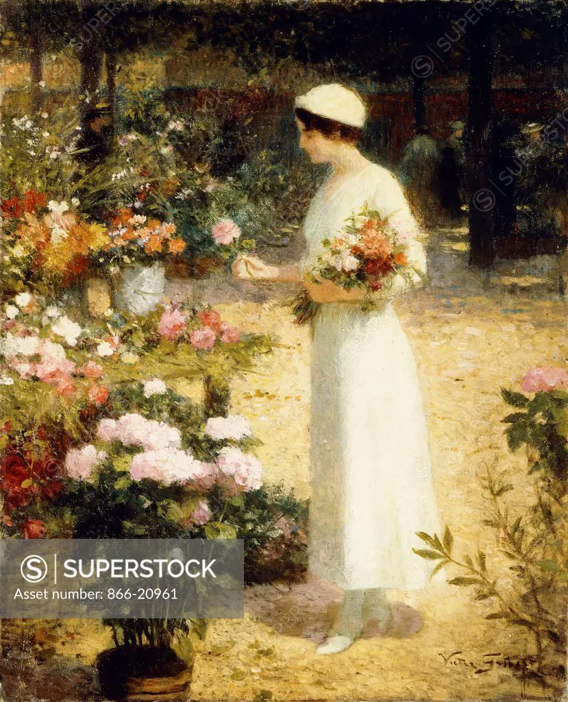 At the Flower Market. Victor Gabriel Gilbert (1847-1933). Oil on canvas. 47 x 38.8cm.