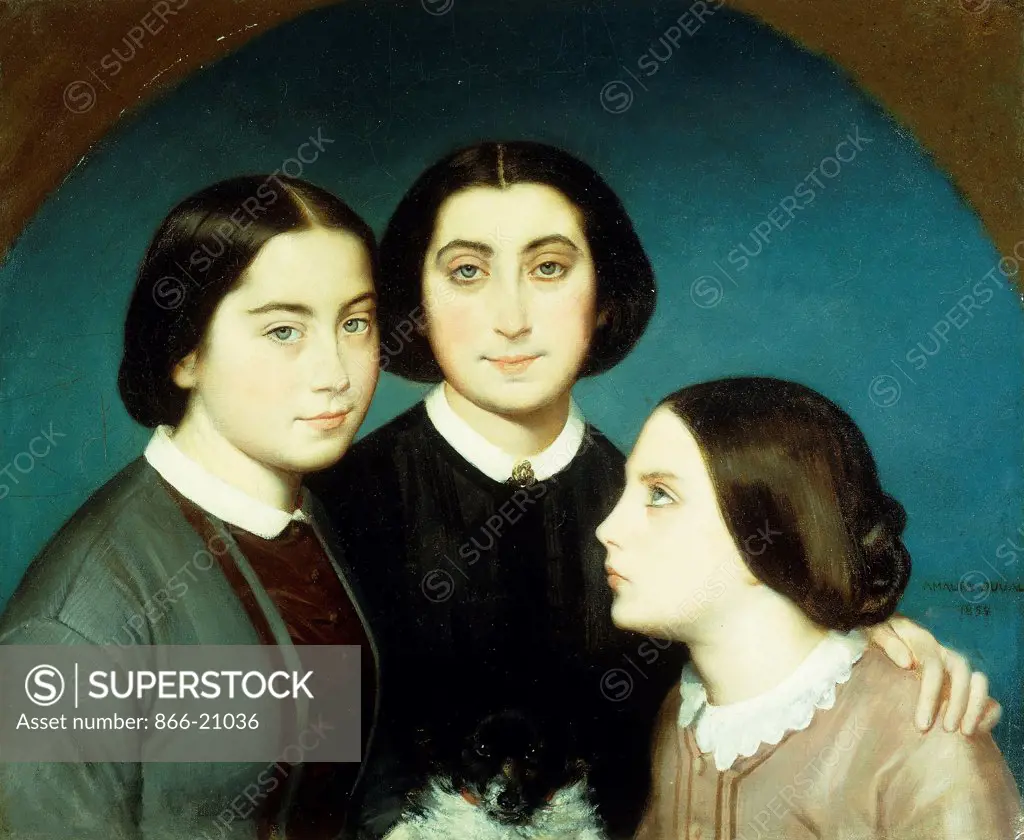 Portrait of the Three Daughters of Charles Naudier. Eugene Emmanuel Pineu Amaury-Duval (1808-1885). Oil on canvas. Signed and dated 1854. 45.8 x 38.1cm.