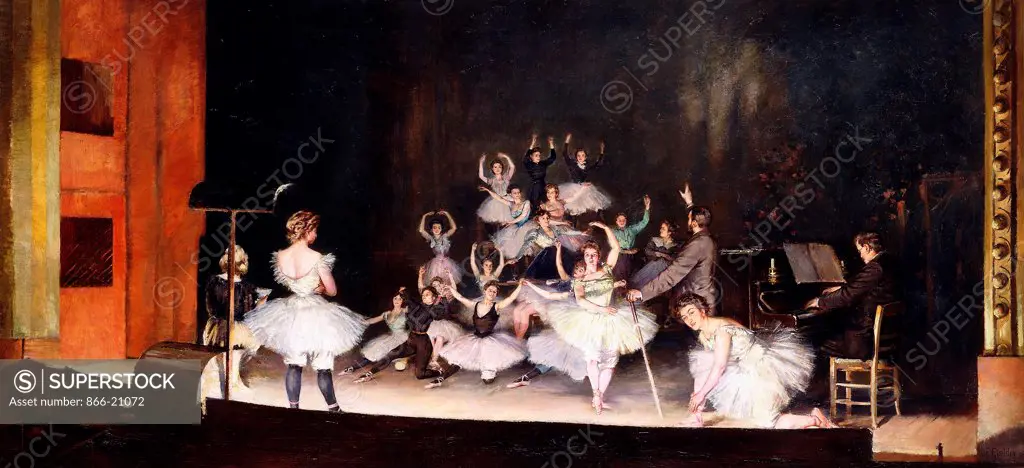 Rehearsal at the Opera House; Repetition a l'Opera. Ferdinand Joseph Gueldry (1858-1945). Oil on canvas. Signed and dated 1878. 100 x 210cm.