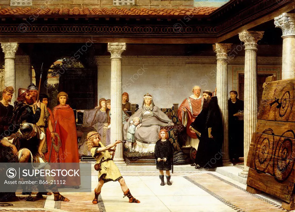The Education of the Children of Clovis (School of Vengeance; Training of Clotilde's Sons). Sir Lawrence Alma-Tadema (1836-1912). Oil on canvas. Signed and dated 1861. 129.5 x 178.7cm.