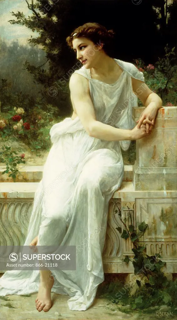 Girl of Pompei in a Garden; Jeune Fille de Pompei dans un Jardin. Guillaume Seignac (1870-1924). Oil on canvas. 154.7 x 87cm.