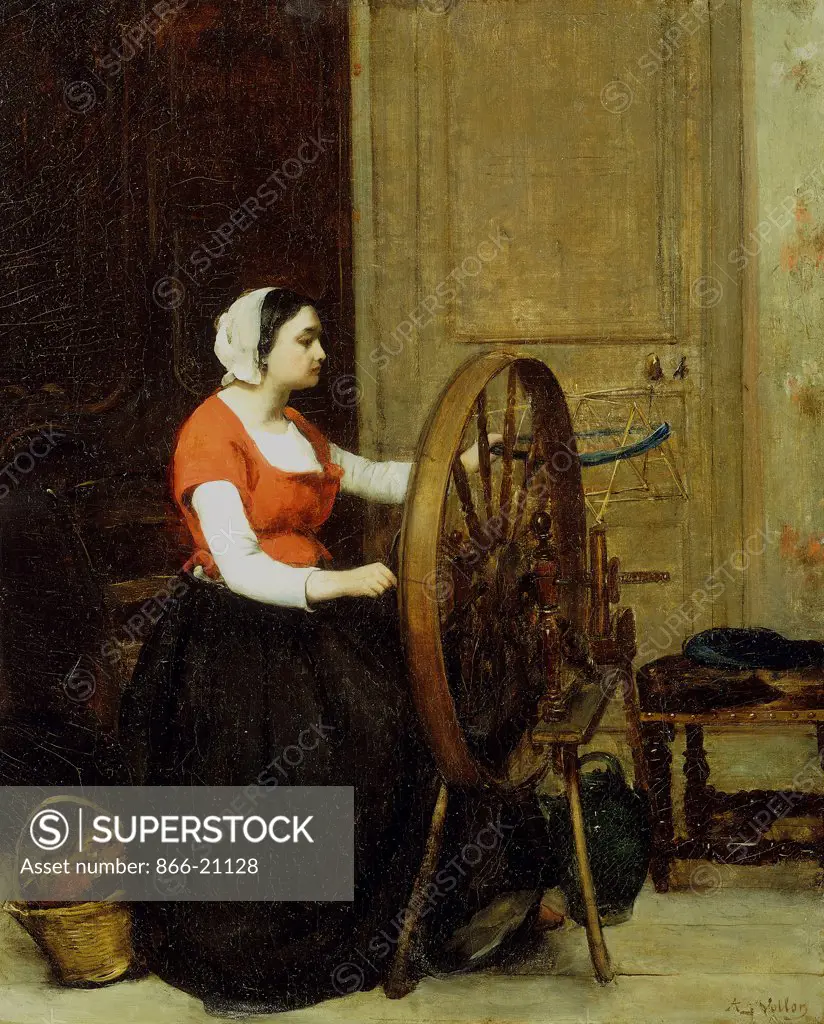 Woman and Spinning Wheel. Antoine Vollon (1833-1900). Oil on canvas. Circa 1860 55.8 x 45.7cm.