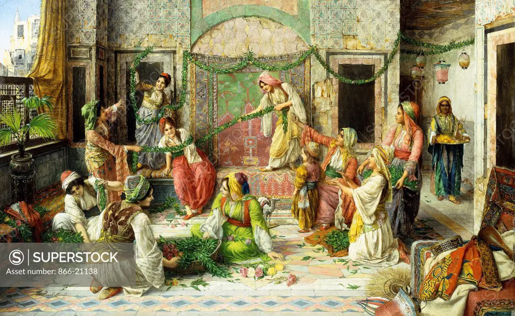 Decorating the Harem. Daniel Israel (1859-1901). Oil on panel. 37.8 x 60.3cm.