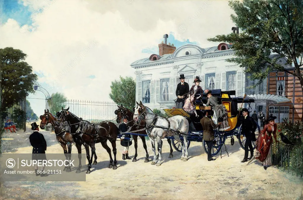 The Hackney Carriage; Le Fiacre. Ernest Alexandre Bodoy (fl. 1874). Oil on canvas. 99.7 x 150.5cm.