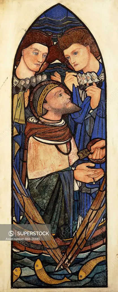 St. Peter Sinking in the Sea of Tiberias. Edward Burne-Jones (1833-1898). Gouache, watercolour, pen and black and brown ink over traces of chalk. 107.9 x 35.5cm. Design for a window for glass firm, James Powell & Sons.