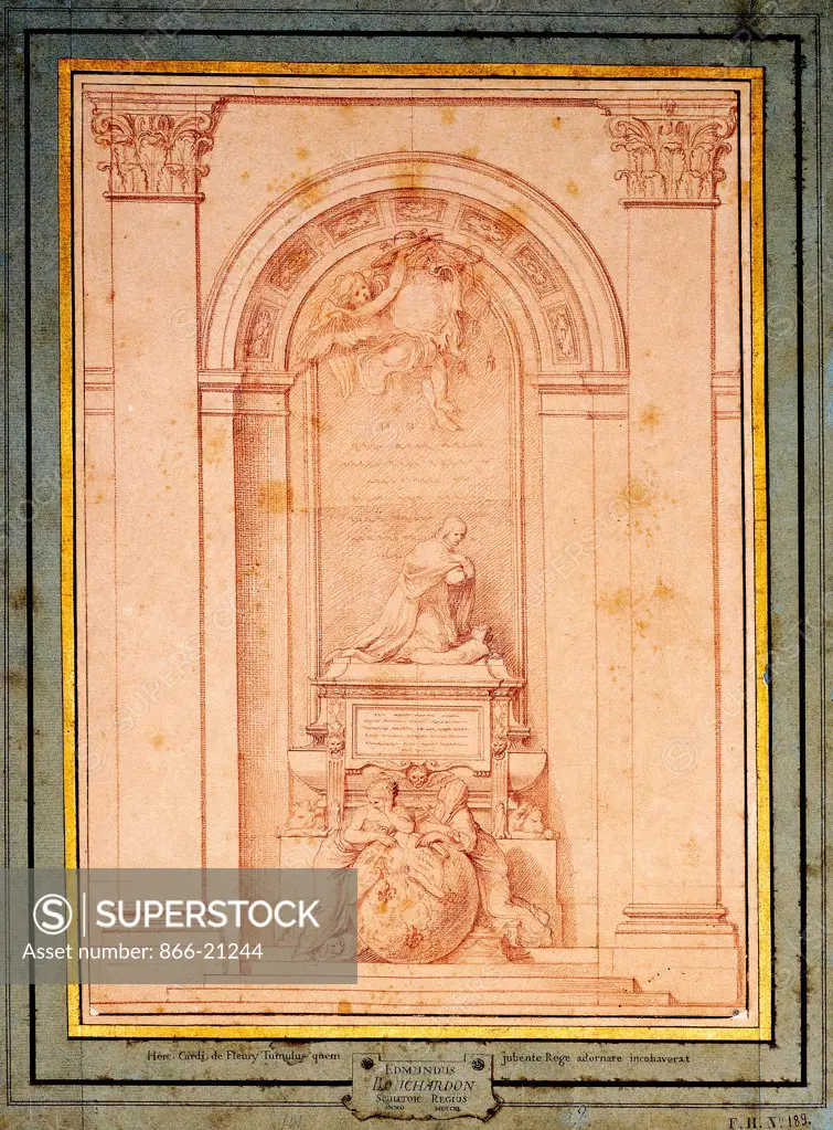 A Study for the Funerary Monument of the Cardinal de Fleury. Edme Bouchardon (1698-1762). Red chalk on eight attached sheets of paper. 43.7 x 31.4cm.