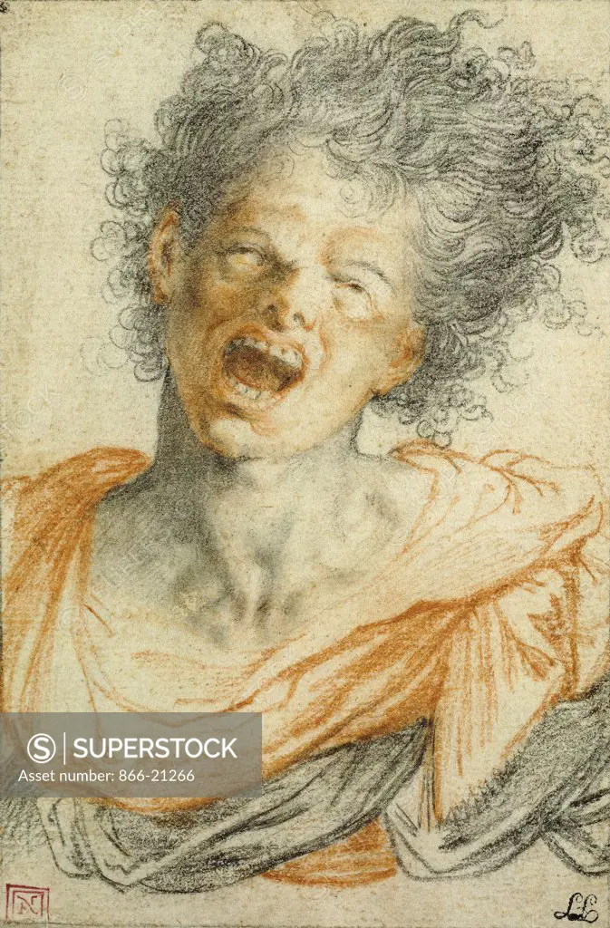 A Young Man Shouting; Un Jeune Homme Hurlant. Camillo Procaccini (ca. 1555-1629). Red and black chalk. 15.8 x 10.7cm.