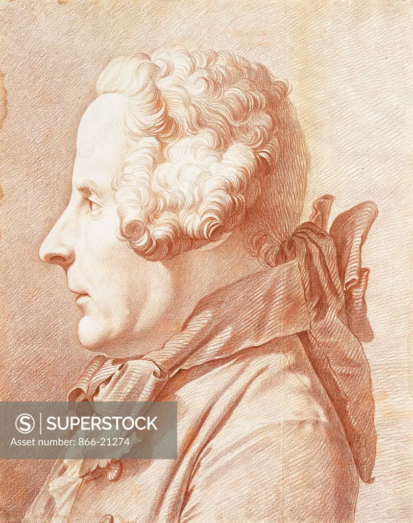 Portrait of Monsieur Hertault of Lienay, in Profile, turned to the Left. Rene-Michel Slodtz (Michel-Ange) (1705-1764). Red chalk. 43.3 x 34.3cm
