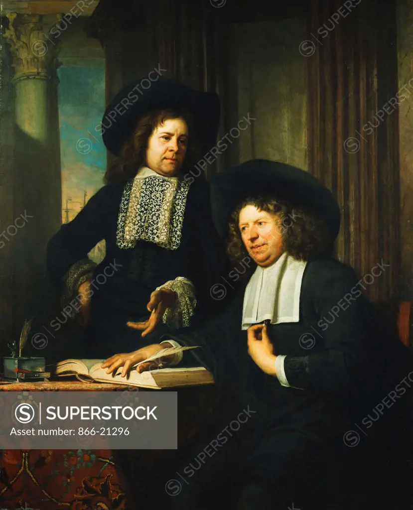 Two Gentleman Seated at a Table. Batholomeus van der Helst (1613-1670). Oil on canvas. 160 x 30.8cm.
