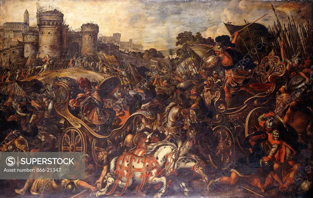 Achilles confronting Hector outside Troy. Juan de la Corte (1585-1660). Oil on canvas. 195.9 x 309.2cm.
