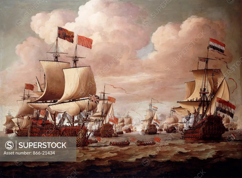 The English and Dutch Fleets exchanging Salutes at Sea with the 'Prince' and the 'Gouden Leeuw' in the Foreground. Willem van de Velde I (1611-1693). Oil on canvas. Signed and dated 1684. 159.8 x 214cm.