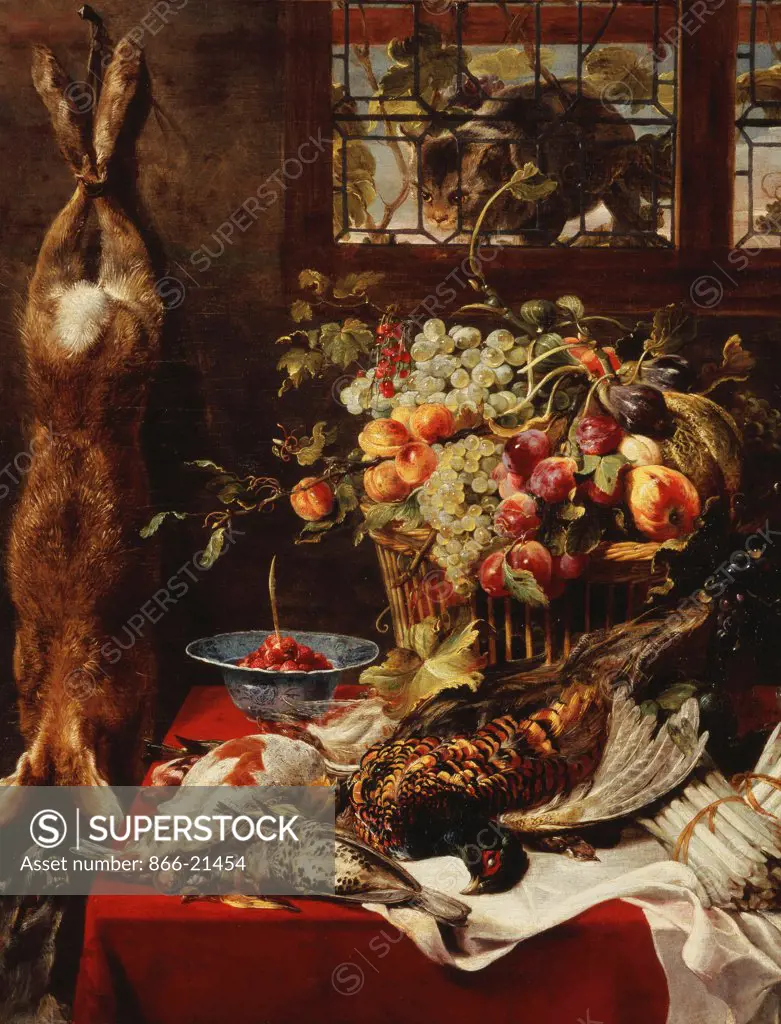 A Larder Still Life with Fruit, Game and a Cat by a Window. Frans Snyders (1579-1657). Oil on canvas. 116.2 x 89.9cm.
