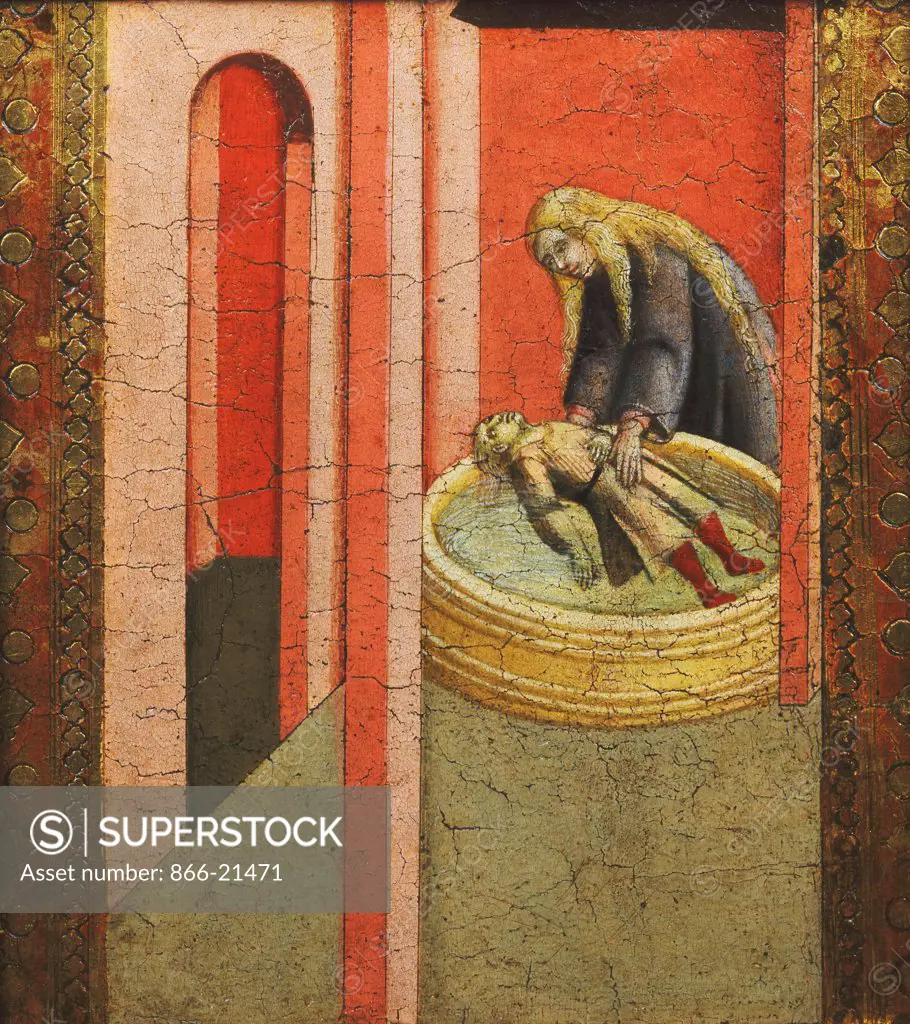 Saint Elizabeth of Hungary reviving to Life a Child drowned in a Well. Pietro Lorenzetti (c.1284-after 1345). Tempera on panel. 19 x 16.8cm.