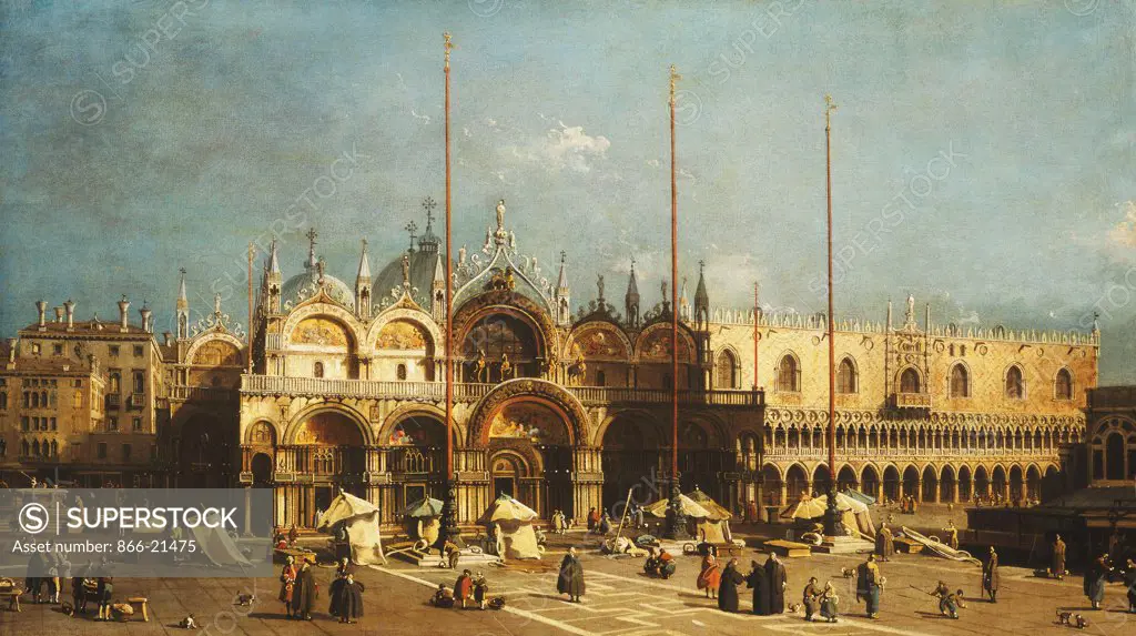 San Marco and the Doge's Palace, Venice, from the Piazza San Marco. Canaletto (Giovanni Antonio Canal) (1697-1768). Oil on canvas. Painted circa 1740s. 58.5 x 103cm.