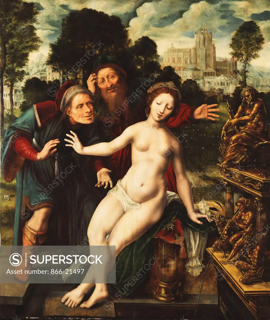 Susannah and the Elders. Jan Massys (1509-1575). Oil on panel. Painted circa 1556. 131.2 x 111.2cm