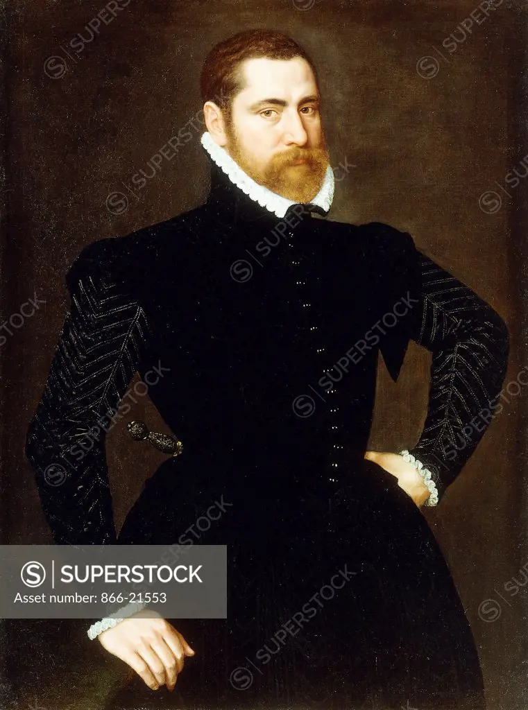 Portrait of a Gentleman, Three-quarter length, Wearing a Black Costume with White Ruff. Adriaen Thomasz Key (1544-1590). Oil on canvas. Painted in 1564. 105.7 x 77.5cm.