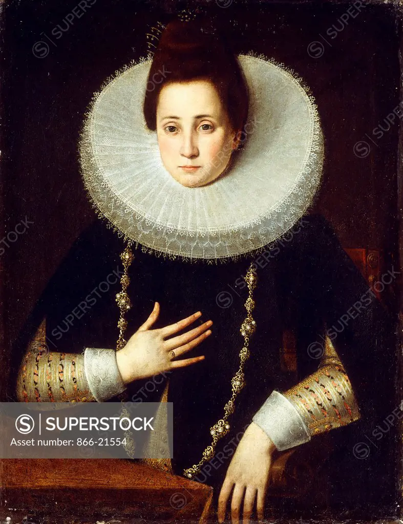 Portrait of a Lady, seated half-length, wearing a Black Costume with White Ruff. Circle of Lavinia Fontana (1552-1614). Oil on canvas. 91.4 x 71.4cm.