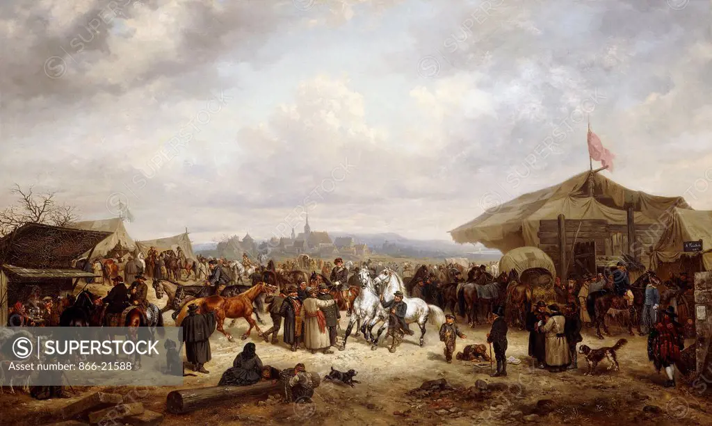 The Horse Fair. Gustav Adolf Friederich (1824-1889). Oil on canvas. Signed and dated 1863. 68 x 112.1cm.