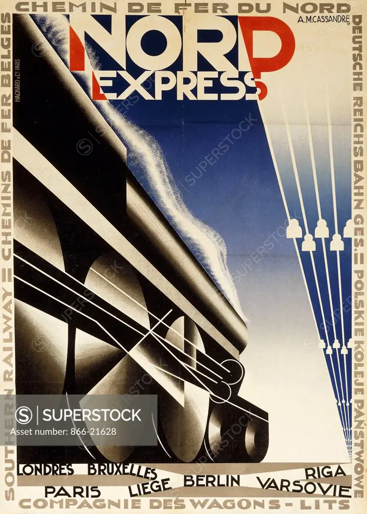 Nord Express. Adolphe Mouron Cassandre  (1901-1968). Lithograph in colours. Dated 1927. 105 x 75cm.