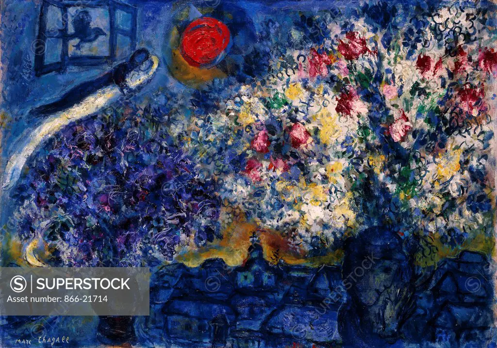 The Happiness of Lovers; Le Bonheur des Amoureux. Marc Chagall (1887-1985). Oil on canvas. Painted circa 1965. 46 x 64.7cm.