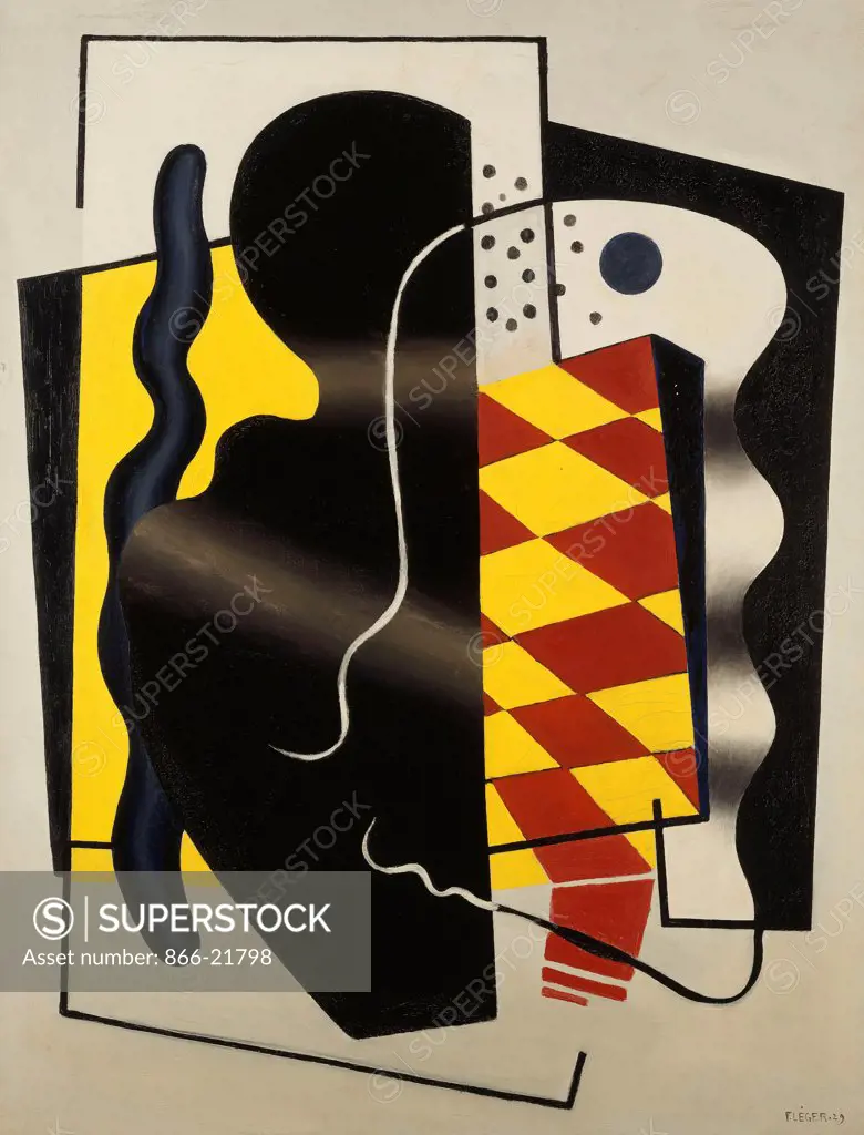 Composition with Draughts (Yellow and Black Composition); Composition au Damier (Composition Jaune et Noir). Fernand Leger (1881-1955). Oil on canvas. Signed and dated 1929. 130 x 97cm.