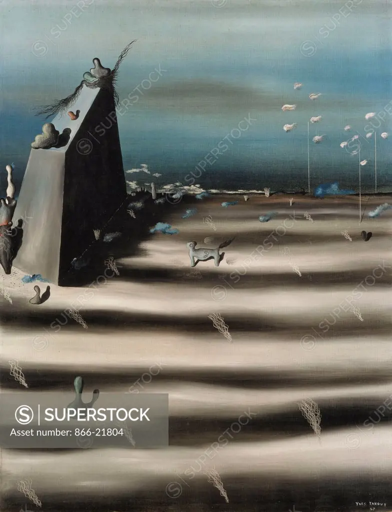 A large painting that represents a landscape; Un grand tableau qui represente un paysage. Yves Tanguy (1900-1955). Oil on canvas. Signed and dated 1927. 116.5 x 90.8cm.