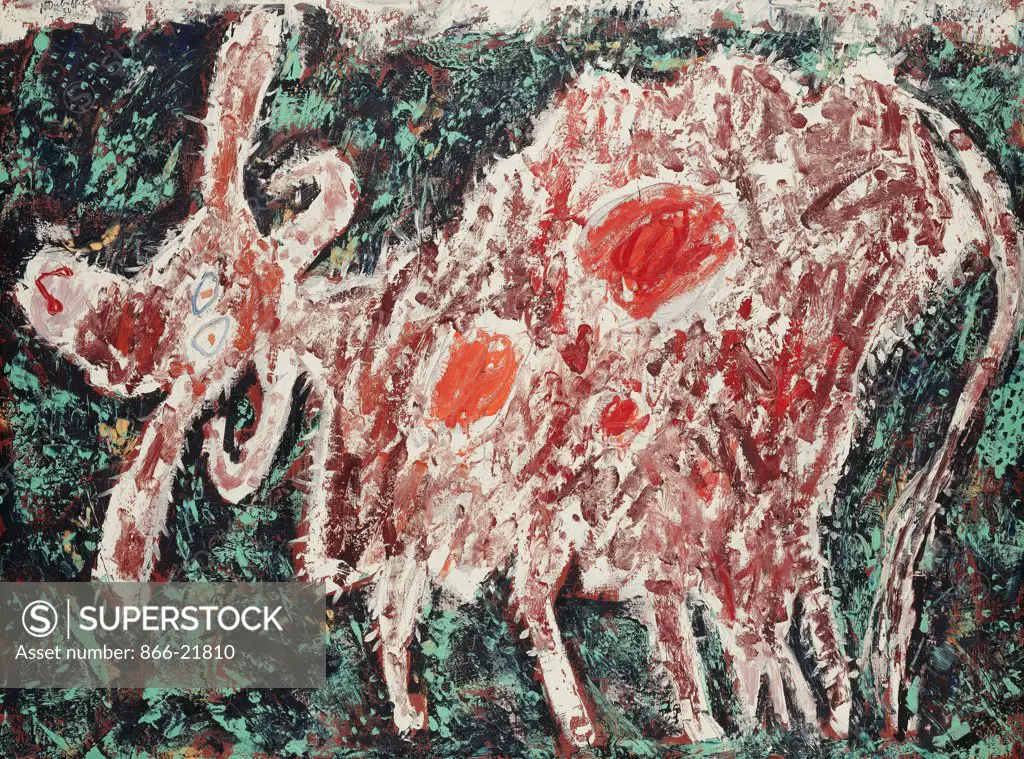 Cow with a beautiful bottom; Vache la belle fessue. Jean Dubuffet (1901-1985). Oil on canvas. Signed and dated 1954. 97.1 x 130.5cm.