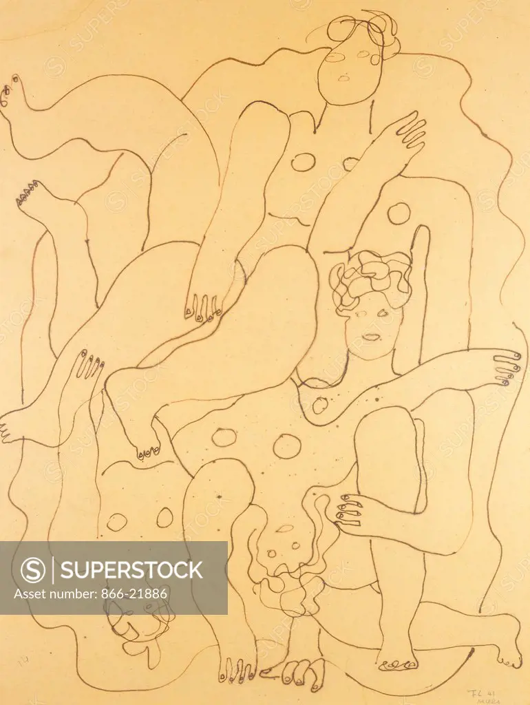 Study for The Swimmers; Etude pour Les Plongeurs. Fernand Leger (1881-1955). Pen and ink and pencil on brown paper. Executed in 1941. 60 x 45cm.