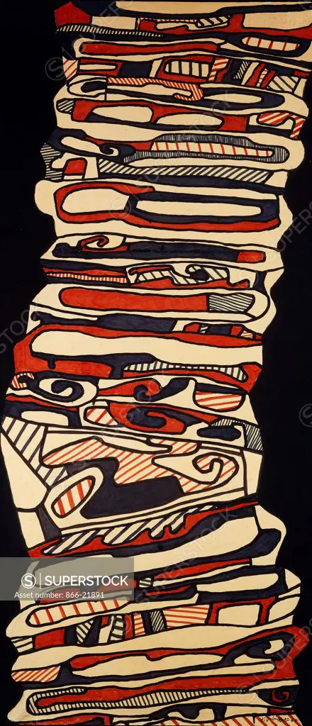 Sections of a Staircase; Escalier Coupe d'un Palier. Jean Dubuffet (1901-1985). Felt-tip pen, ink, pencil and paper collage on paper. Executed in May 1967. 156.5 x 68cm.