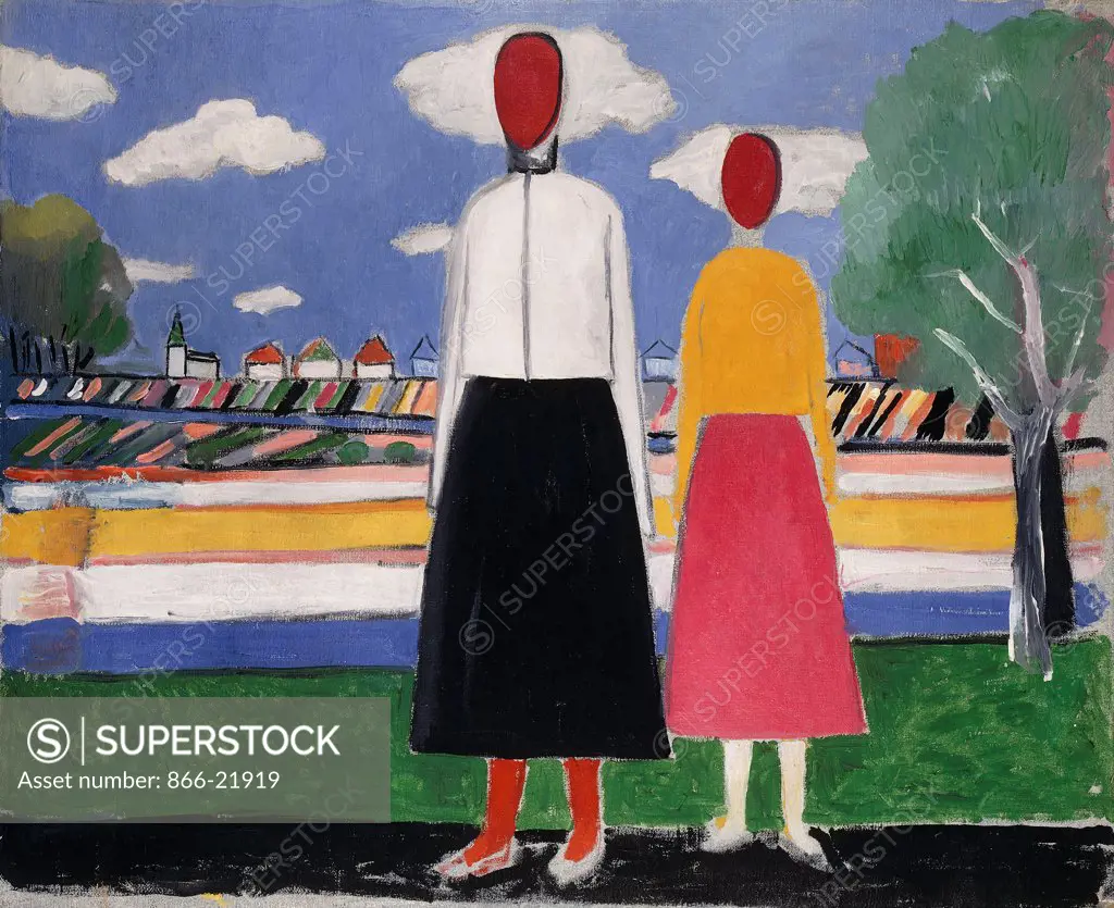 Two Figures in a Landscape. Kazimir Severinovich Malevich (1878-1935). Oil on canvas. Painted circa 1931-32. 48 x 58.5cm.