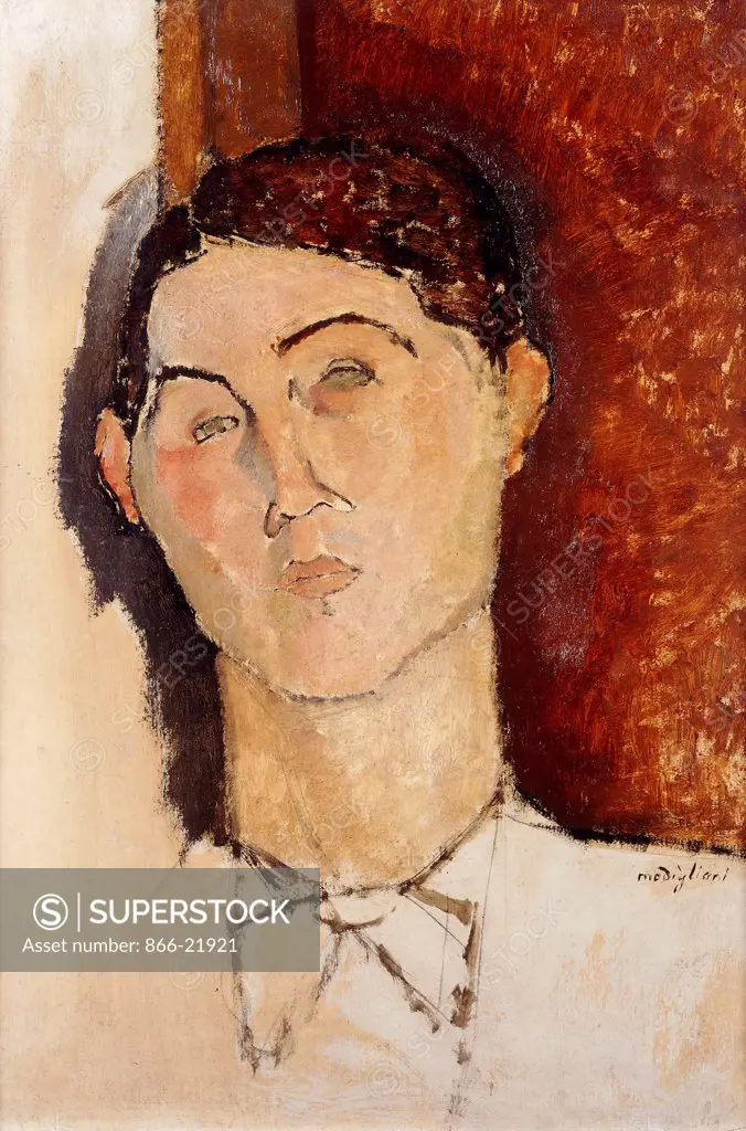 Head of a Young Man; Tete de Jeune Homme. Amedeo Modigliani (1884-1920). Oil and pencil on board. Painted circa 1916. 55.9 x 39.3cm.