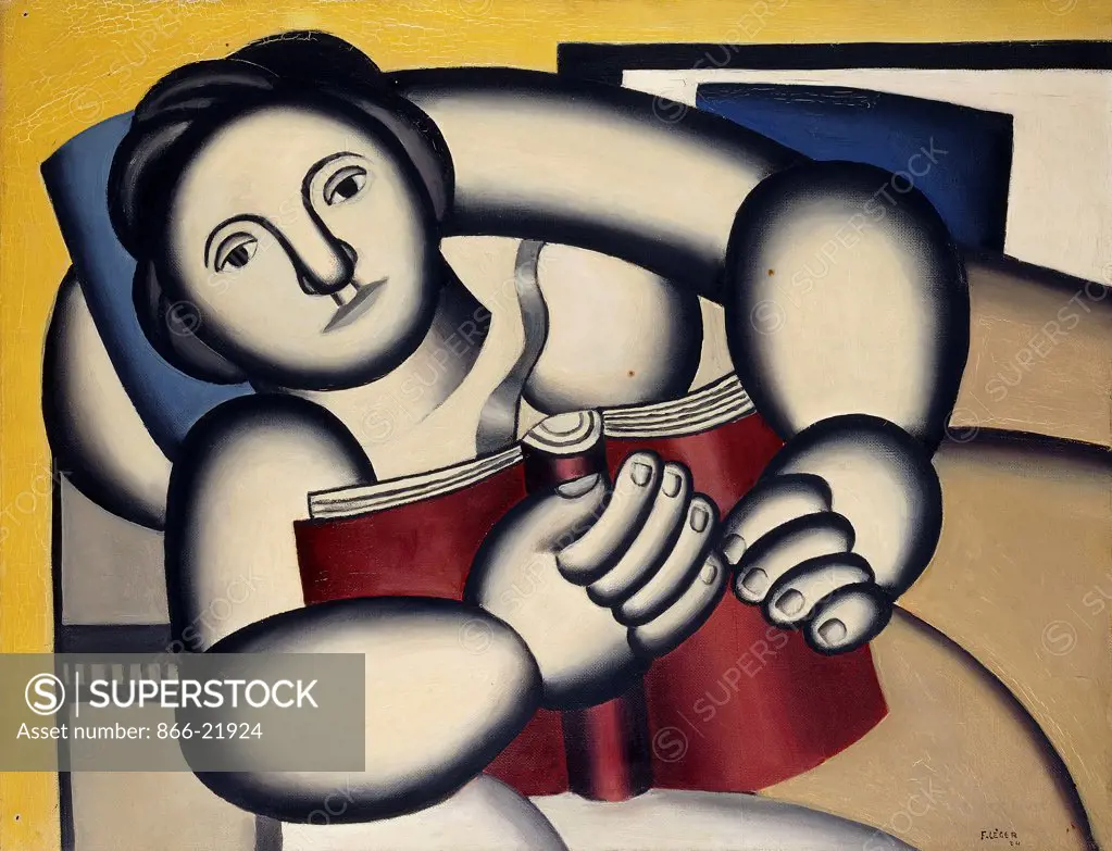 Woman holding a Book; Femme tenant un Libre. Fernand Leger (1881-1955). Oil on canvas. Signed and dated 1924. 50 x 65cm.