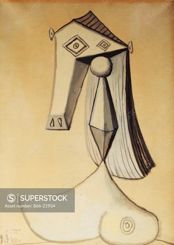 Bust of a Woman; Buste de Femme. Pablo Picasso (1881-1973). Gouache on paper laid down on canvas. Signed and dated 1940. 65.5 x 47cm.