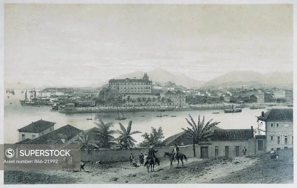 Nine panoramic views of Rio de Janeiro: Da Ilha das Cobras. Philippe Benoist (1813-c.1905) and Eugene Ciceri (1813-1890). Lithograph. 45 x 71cm.