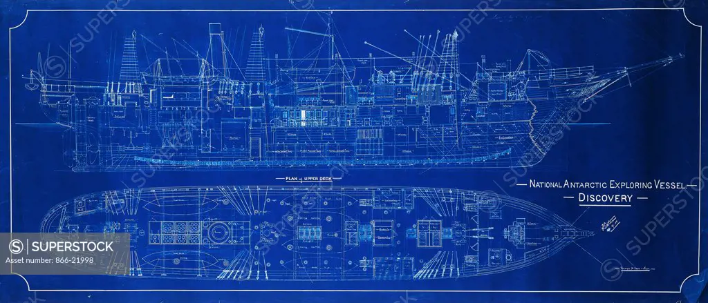 Dundee Shipbuilders Company. National Antartic Exploring vessel Discovery. 23 Sketch proposals all from architects set: Sketch showing non-conducting material under deck. Numbered 26 on reverse.