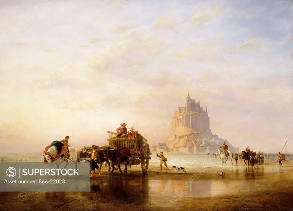 Mont St. Michel, Peasants returning to Pontorson on the approach of the Tide. Edward William Cooke (1811-1880). Oil on canvas. Signed and dated 'E.W. Cooke 1840'. 105.4 x 143.5cm