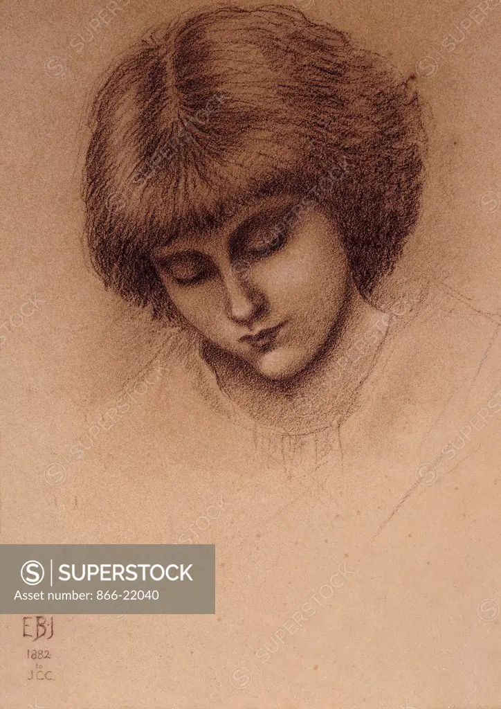 A Study for 'King Cophetua and the Beggar Maid'. Edward Burne-Jones (1833-1898). Black chalk heightened with white on grey paper. 35 x 25.4cm.