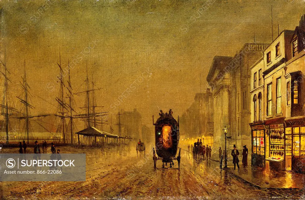 Liverpool Docks. John Atkinson Grimshaw (1836-1893). Oil on canvas. Signed and dated 1892. 30.5 x 45.7cm.