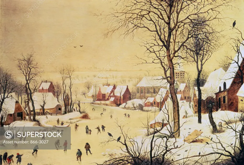 Village in Winter with a Bird Trap and Skaters Pieter Bruegel the Younger (ca.1564-1638/Flemish) Christie's Images, London, England