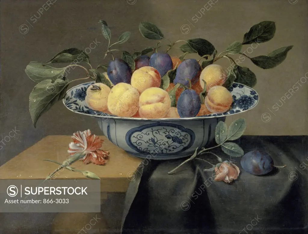 Plums, Apricots, in a Bowl Jacob van Hulsdonck (1582-1647/Dutch) Oil on Canvas