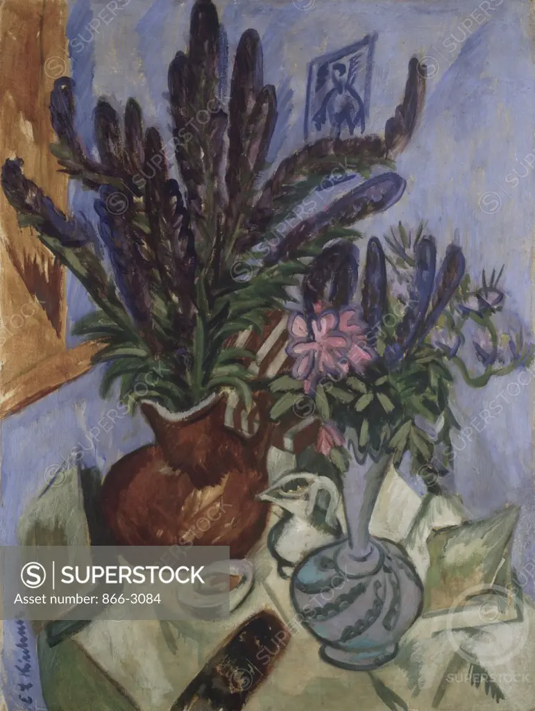 Still Life with Flower Vases  Ernst Ludwig Kirchner (1880-1938 /German)   Oil on canvas   