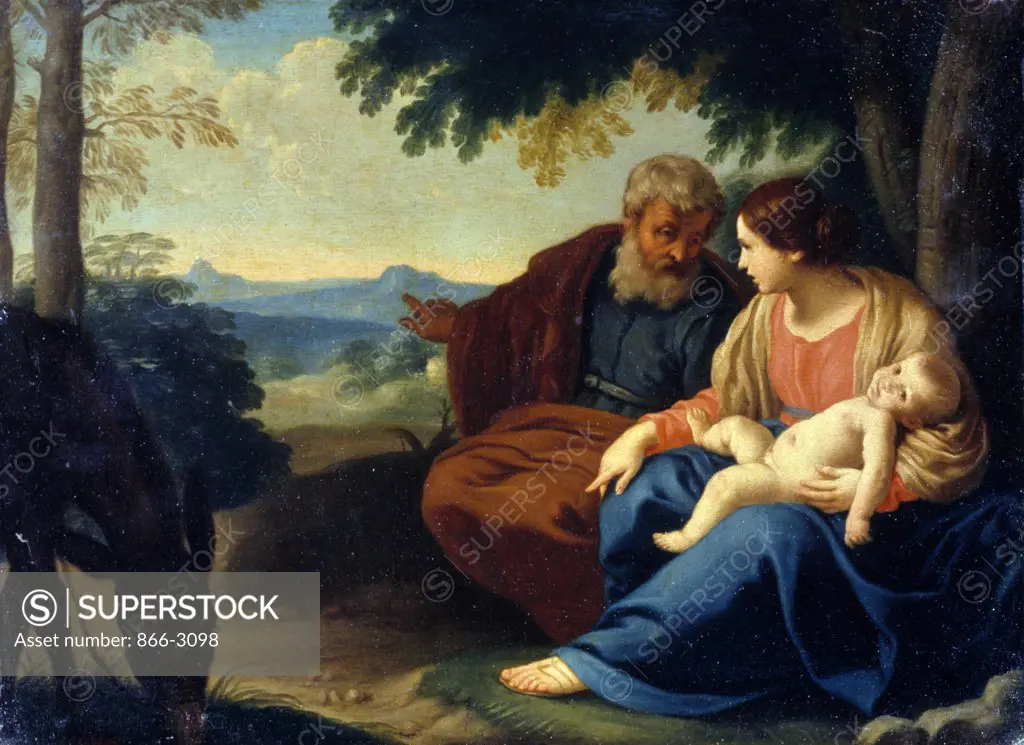 Rest on the Flight into Egypt by Simone Cantarini, painting, (1612 - 1648), UK, England, London, Christie's