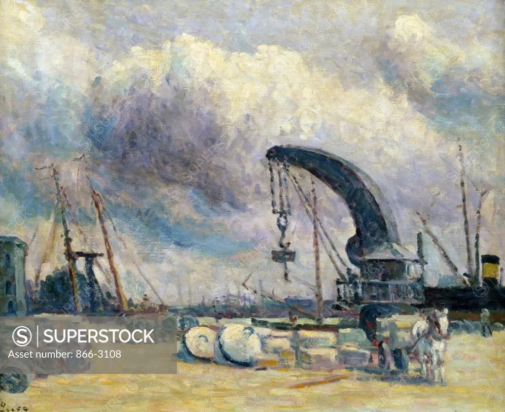 Port and Pier in Schiedam by Maximilien Luce, painting, (1858-1941), UK, England, London, Christie's