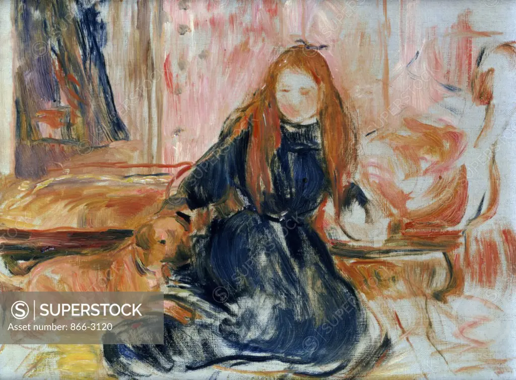 Girl Playing with Dog by Berthe Morisot, oil on canvas, (1841-1895)