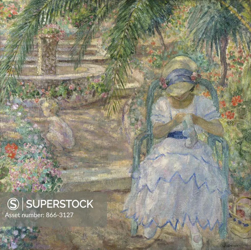 Sous les Palmios  Henri Lebasque (1865-1937/ French)   Pastel and Oil on Canvas    