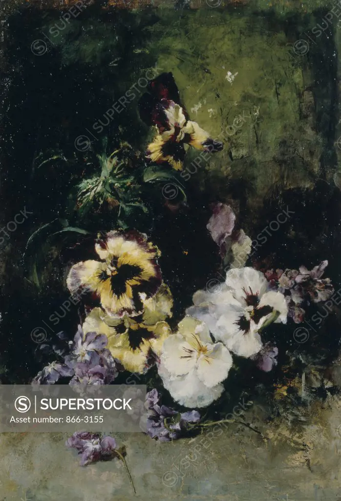 Pansies By A Mossy Bank  Gessa Arias, Sebastián(1840-1920 Spanish) Oil On Wood Panel Christie's Images, London, England 