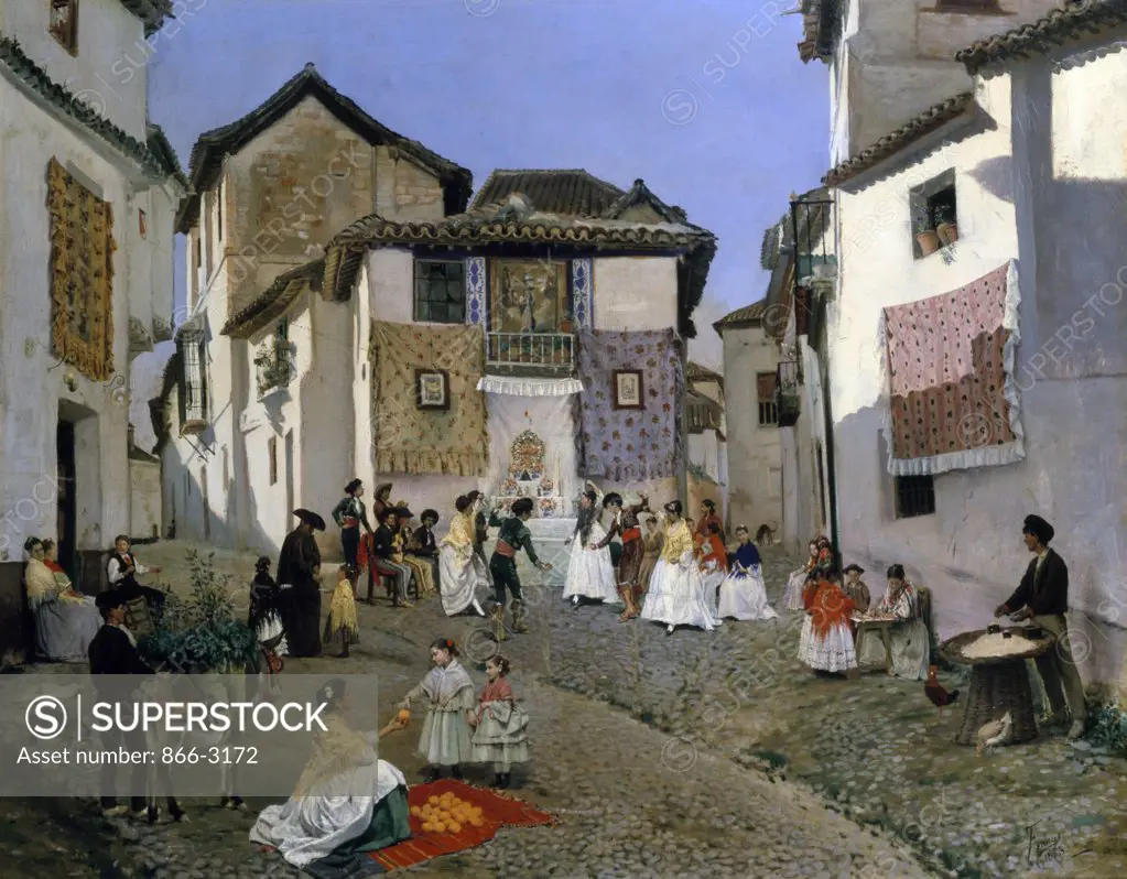 Spanish Wedding in Village Street, Placido by Frances Y Pascual, painting, (1840-1901), UK, England, London, Christie's